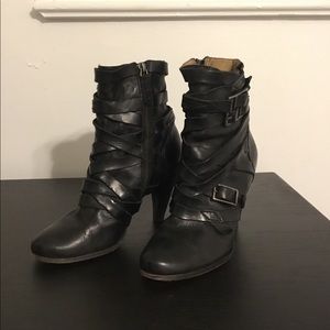 Frye black strappy boots size 8